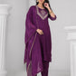 Rajwada Purple Viscose Rayon Embroidered Stitched Kurta Set For Women