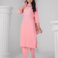 Rajwada Pink Viscose Rayon Embroidered Stitched Kurta Set For Women