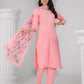 Rajwada Pink Viscose Rayon Embroidered Stitched Kurta Set For Women