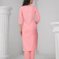 Rajwada Pink Viscose Rayon Embroidered Stitched Kurta Set For Women