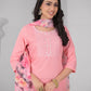 Rajwada Pink Viscose Rayon Embroidered Stitched Kurta Set For Women