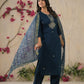 Rajwada Blue Viscose Rayon Embroidered Stitched Kurta Set For Women