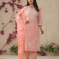 Rajwada Peach Cotton Blend Embroidered Stitched Kurta Set For Women