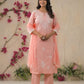 Rajwada Peach Cotton Blend Embroidered Stitched Kurta Set For Women