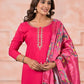Rajwada Pink Viscose Rayon Embroidered Stitched Kurta Set For Women