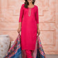 Rajwada Pink Viscose Rayon Embroidered Stitched Kurta Set For Women