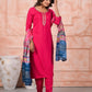Rajwada Pink Viscose Rayon Embroidered Stitched Kurta Set For Women