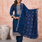 Rajwada Blue Silk Blend Embroidered Stitched Kurta Set For Women