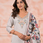 Rajwada Grey Viscose Rayon Embroidered Stitched Kurta Set For Women