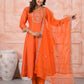 Rajwada Orange Silk Blend Embroidered Stitched Kurta Set For Women