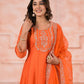 Rajwada Orange Silk Blend Embroidered Stitched Kurta Set For Women