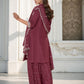 Rajwada Dusty Maroon Chinon Embroidered Stitched Kurta Set For Women