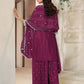 Rajwada Wine Chinon Embroidered Stitched Kurta Set For Women