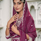Rajwada Wine Chinon Embroidered Stitched Kurta Set For Women