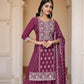 Rajwada Wine Chinon Embroidered Stitched Kurta Set For Women