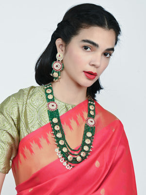 Rajwada Golden And Green Alloy Kundan Jewellery Set For Women
