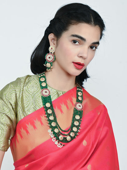 Rajwada Golden And Green Alloy Kundan Jewellery Set For Women