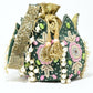 Rajwada Green Suede Embroidered Lotus Potli For Women