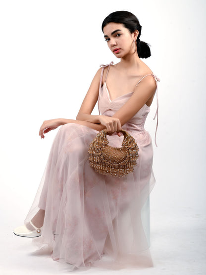 Rajwada Beige Suede Embellished Clutch For Women