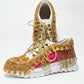 Rajwada Pink And Golden PU Embellished Shoes For Women
