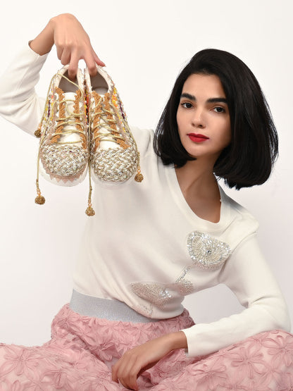 Rajwada Multicolour PU Embellished Shoes For Women