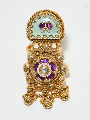 Rajwada Gold And Blue Alloy Embellished Ring For Women