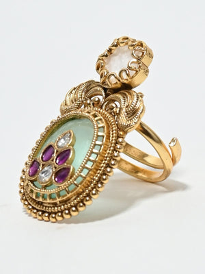 Rajwada Gold And Blue Alloy Embellished Ring For Women