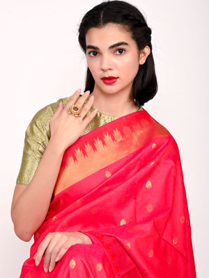 Rajwada Gold And Pink Alloy Embellished Ring For Women