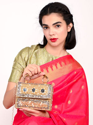 Odette Beige Suede Embellished Clutch For Women