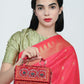 Rajwada Red Suede Embellished Clutch For Women