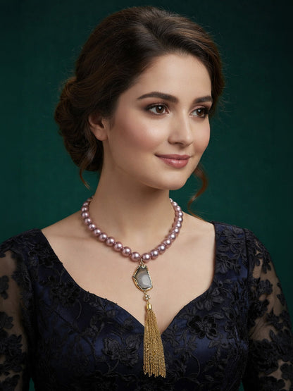 Rajwada Mauve Pink Alloy Pear And Stone Neckpiece For Women