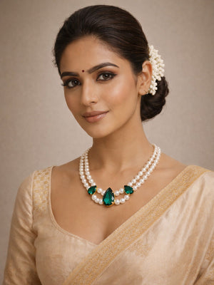 Rajwada White And Green Alloy Pear And Stone Neckpiece For Women