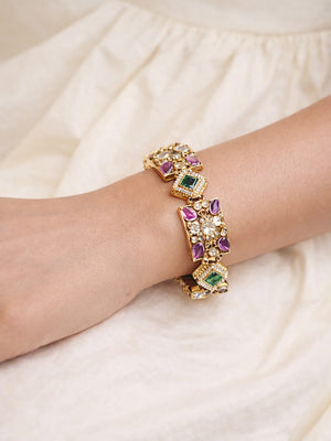 Rajwada Multi Colour Alloy Stone And Pearl Bracelet For Women