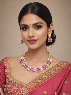 Rajwada Pink And White Alloy Stone Jewellery Set For Women