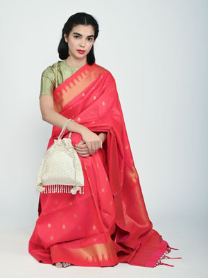 Odette Off White & Golden Silk Blend Woven Potli For Women