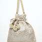 Rajwada Off White & Golden Silk Blend Woven Potli For Women