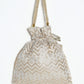 Rajwada Off White & Golden Silk Blend Woven Potli For Women
