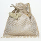 Rajwada Off White & Golden Silk Blend Woven Potli For Women
