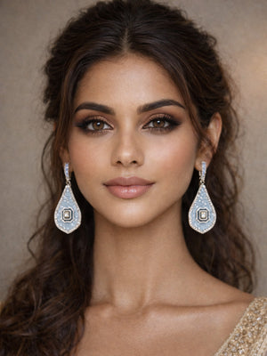 Rajwada Sky Blue Alloy Stone Earrings For Women