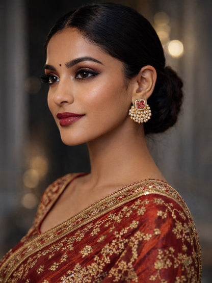 Rajwada Pink And White Alloy Pearl Earrings For Women