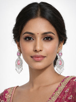 Rajwada Pink And Silver Alloy Stone Earrings For Women