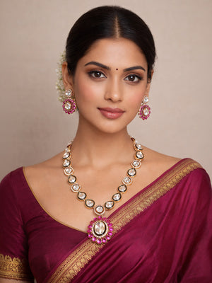 Rajwada Pink And Green Alloy Stone Jewellery Set For Women