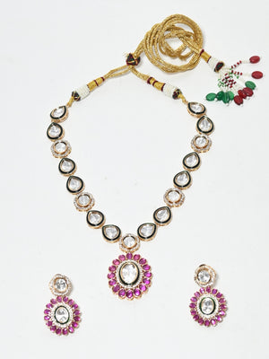 Rajwada Pink And Green Alloy Stone Jewellery Set For Women