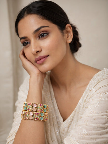 Rajwada Multi Colour Alloy Beaded And Stone Bangles For Women