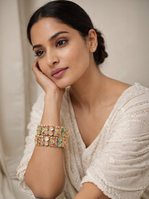Rajwada Multi Colour Alloy Beaded And Stone Bangles For Women