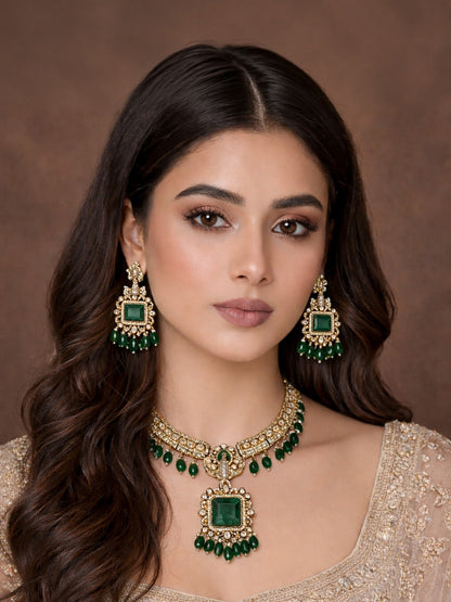 Rajwada Green Alloy Stone Jewellery Set For Women