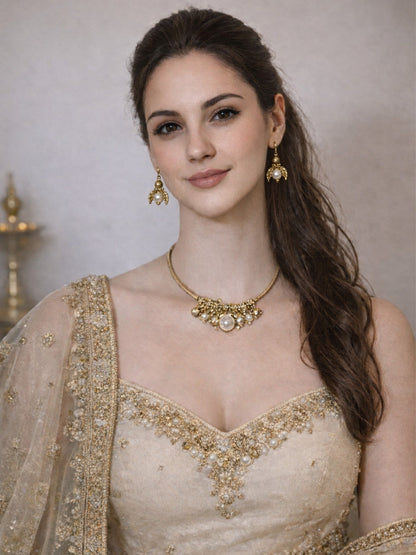 Rajwada Golden PU Embellished Jewellery Set For Women