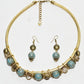 Rajwada Golden And Teal Blue PU Embellished Jewellery Set For Women