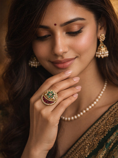 Rajwada Multicolor Alloy Embellished Ring For Women