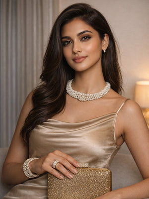 Rajwada White Alloy Pearl Neckpiece For Women
